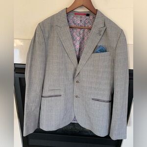 ▶️ Ted Baker Men’s Knit Blazer sz 5 gray plaid designer career formal casual*